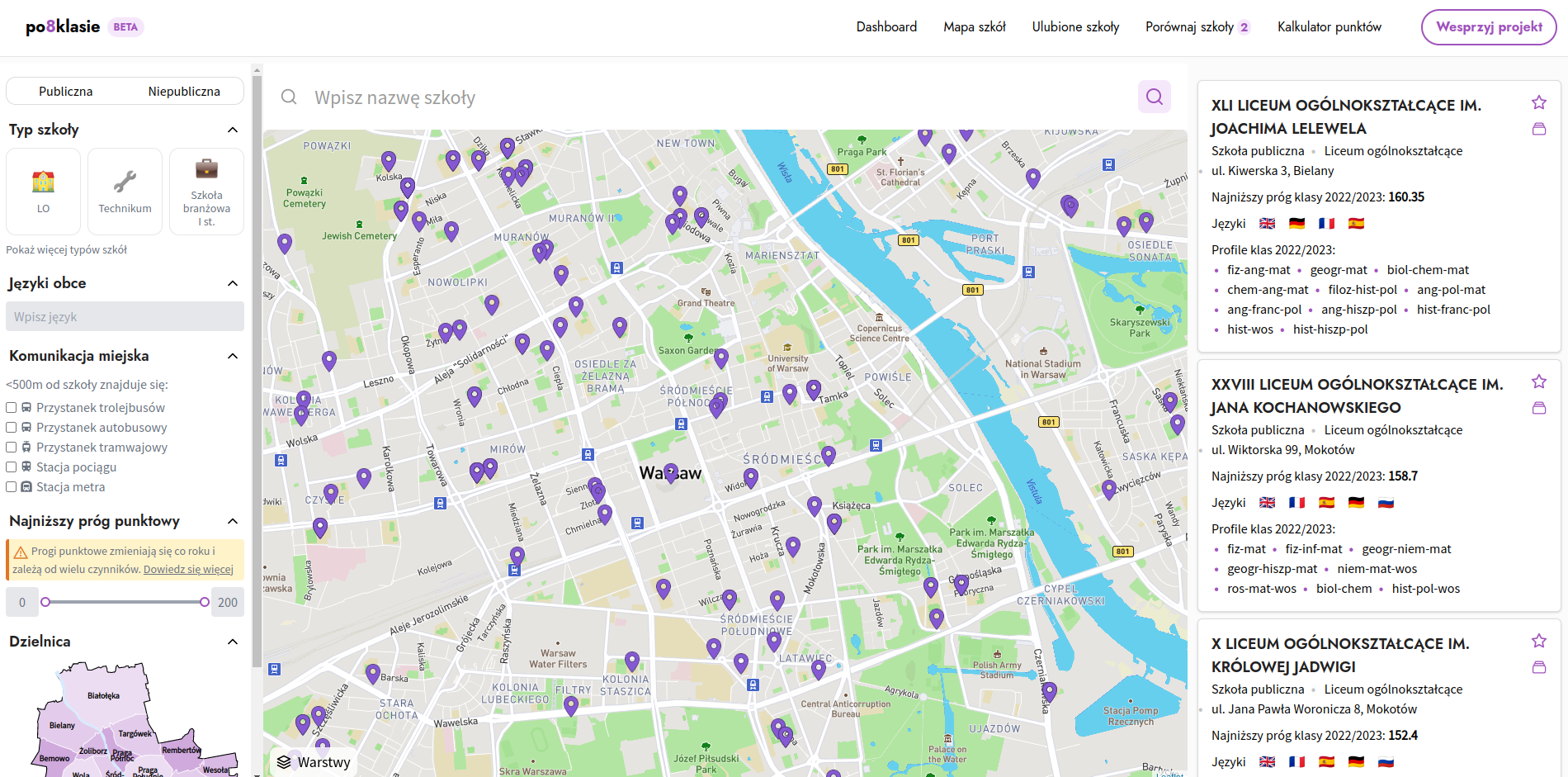 zrzut ekranu aplikacji po8klasie